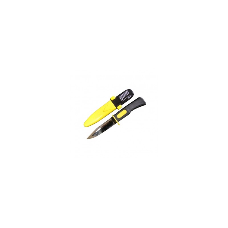 CUCHILLO MUELA PARA BUCEO 13.5 CM. MANGO Y FUNDA GOMA AMARILLO (SUB-14.5/500653)