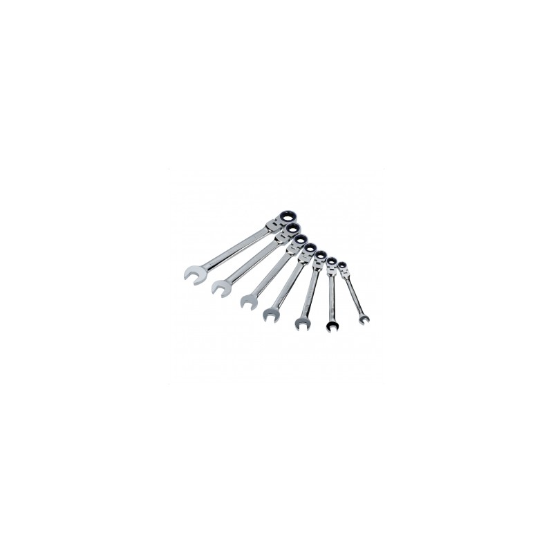 JUEGO URREA 7 LLAVES COMBINADAS PULIDO ESPEJO DE MATRACA FLEX METRICAS, 12 PUNTAS EN RACK (12MF7M)