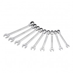 JUEGO URREA DE 9 LLAVES COMBINADAS PULIDO ESPEJO DE MATRACA SPLINE REVERSIBLE EN PULGADAS ( JLMC9R)